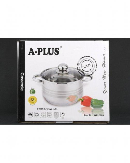 Кастрюля из нержавеющей стали A-Plus WK-2168 с крышкой 5,1 л (1671666077) - фото 2 Кастрюля из нержавеющей стали A-Plus WK-2168 с крышкой 5,1 л (1671666077) - фото 2