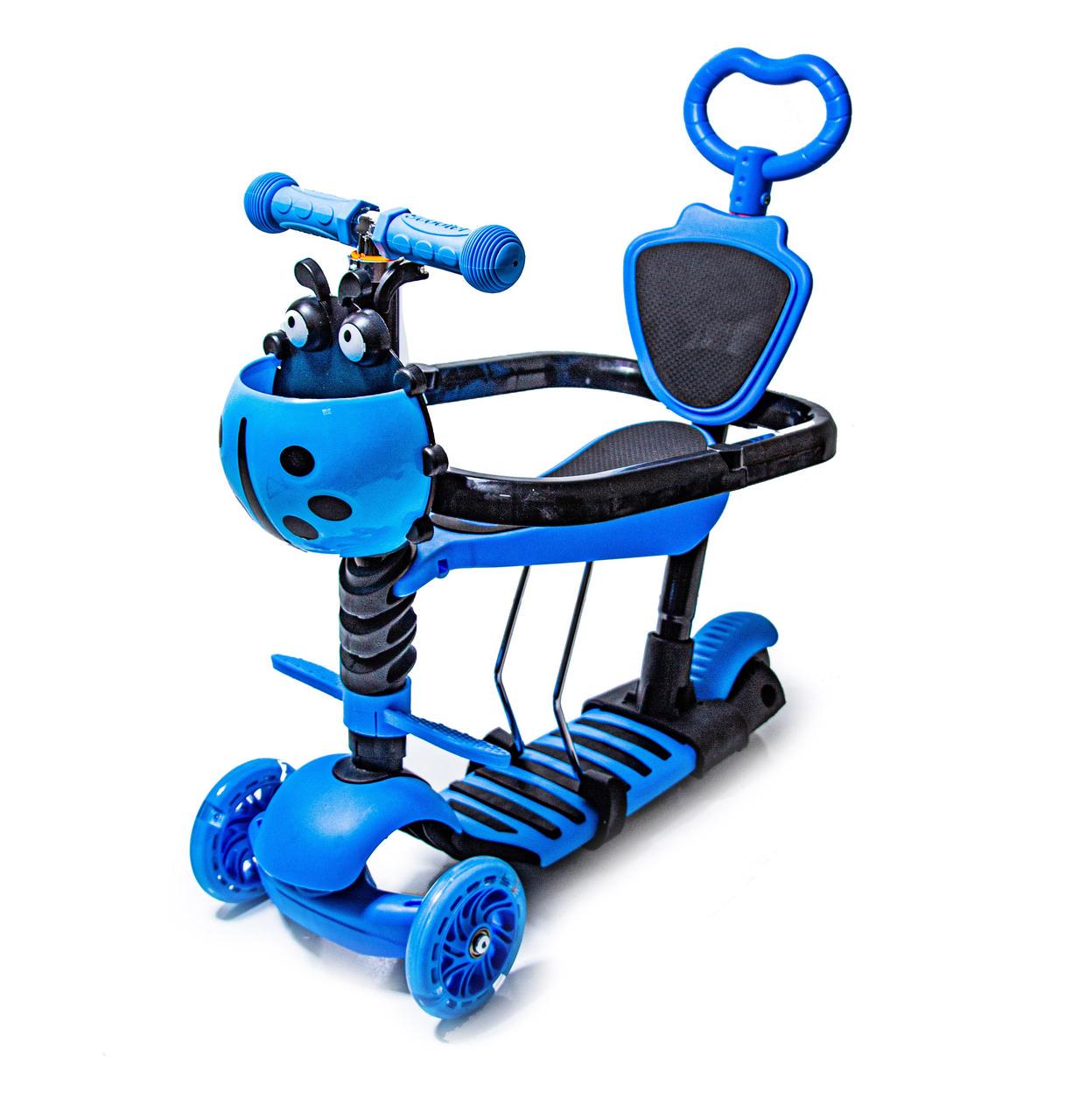 Самокат с защитным бортиком Scooter коровка 5в1 Голубой