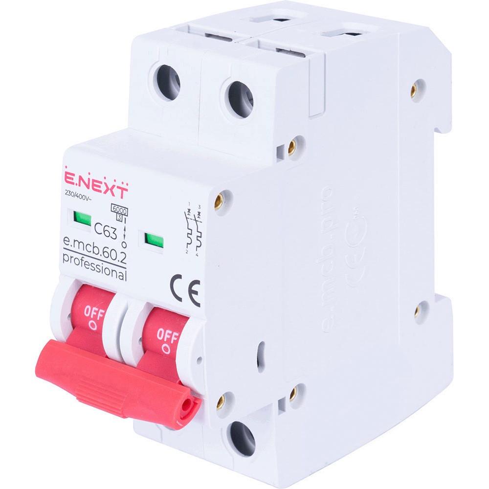 Автоматичний вимикач E.NEXT 63A 6 kA 2 полюси тип C e.mcb.pro.60.2.C63 p042023 (14285)