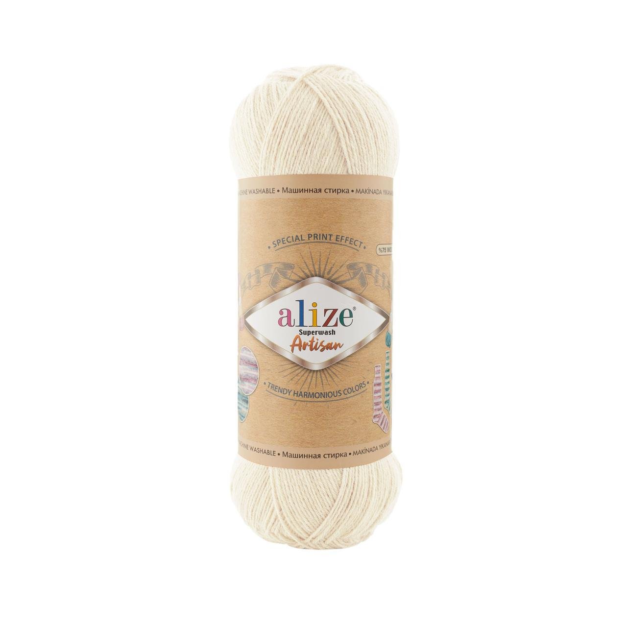 Пряжа носочная Alize Superwash Artisan цвет 01 Кремовый (1764871999)