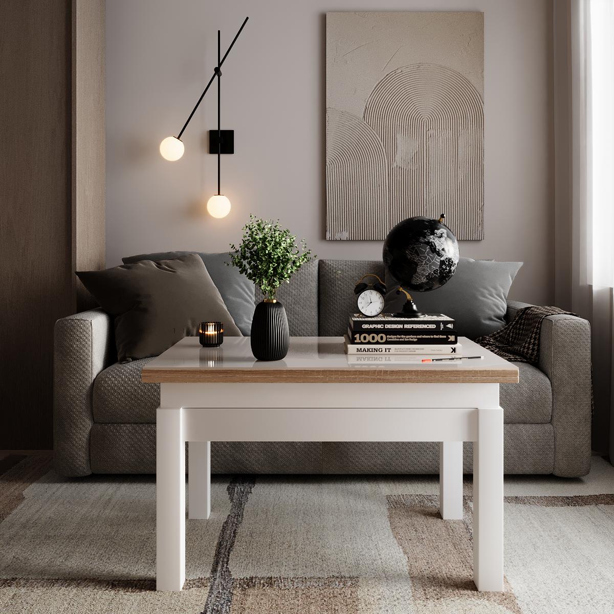 Журнальный стол-трансформер B-Fly Glass 900x554x600 мм Дуб Сонома/Белые ножки/Белое стекло (GATB10130100111) - фото 4 Журнальный стол-трансформер B-Fly Glass 900x554x600 мм Дуб Сонома/Белые ножки/Белое стекло (GATB10130100111) - фото 4