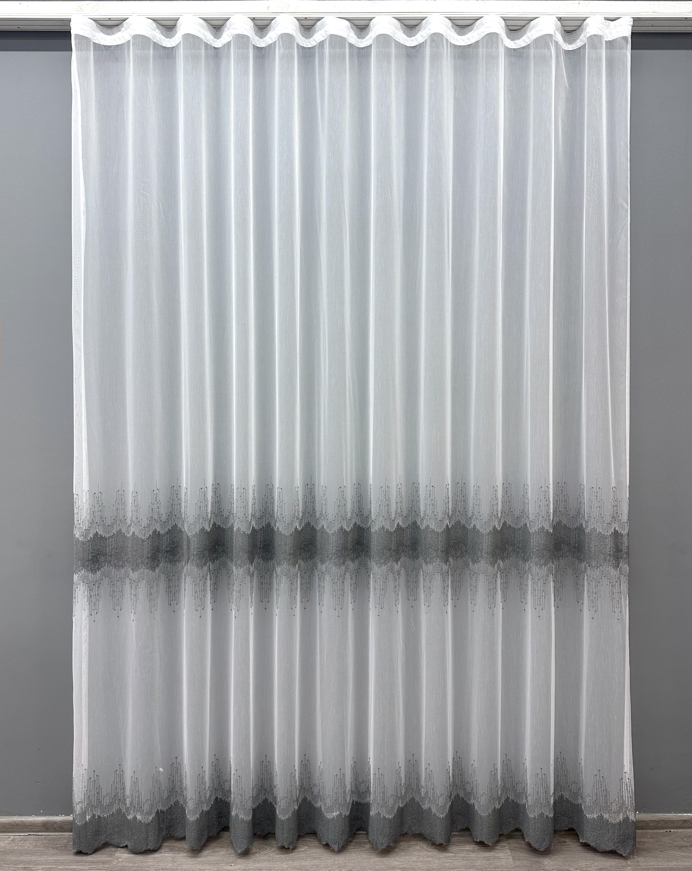 Тюль VR-Textil 1630т Бамбук с вышивкой и люрексом 300х270 см Молочный/Серый (42-0601)