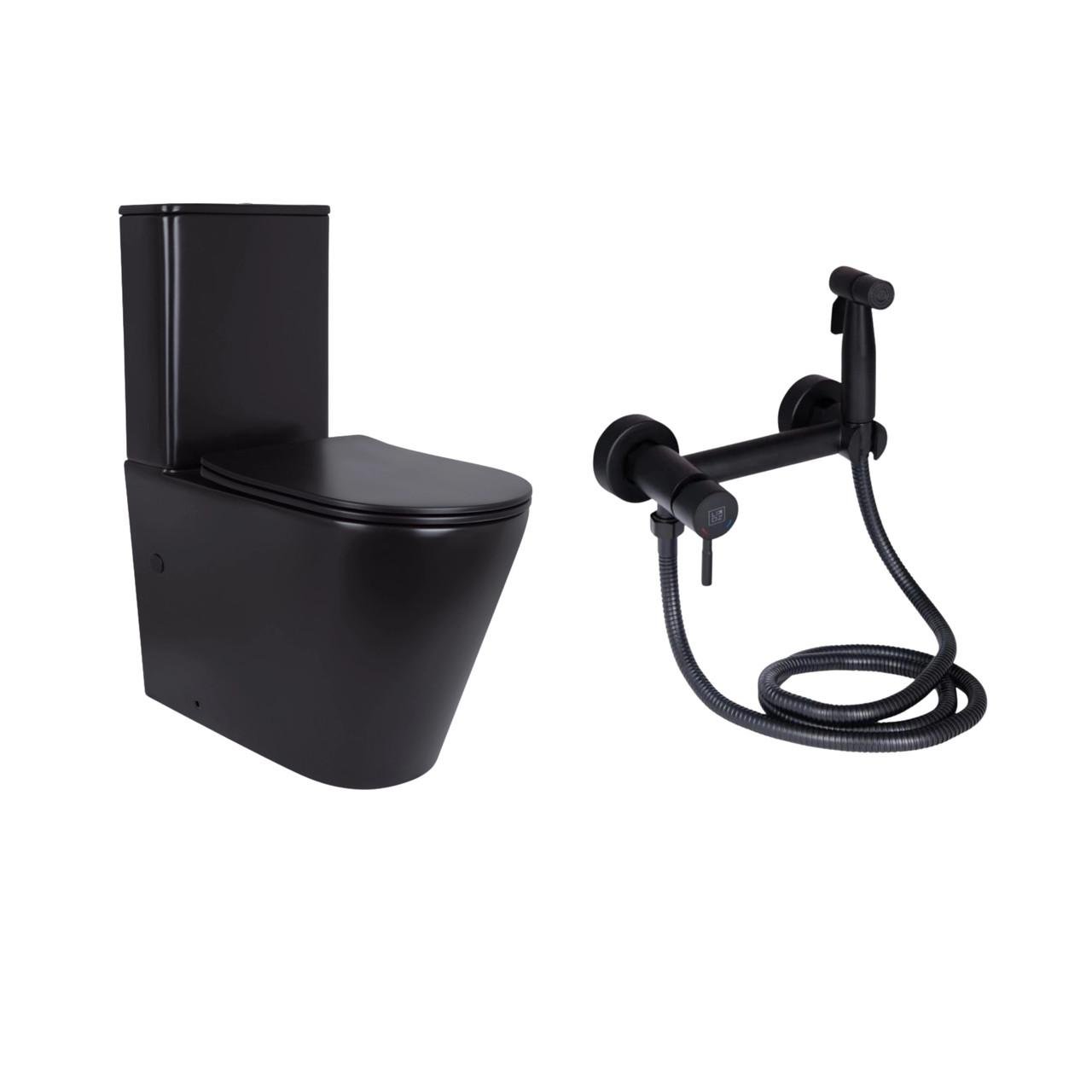 Комплект 2 в 1 напольный унитаз Qtap Scorpio Matt Black QT14226088AMB/набор гигиенического душа Lidz Aria Black LDARI110BLA43394 (2830792660)