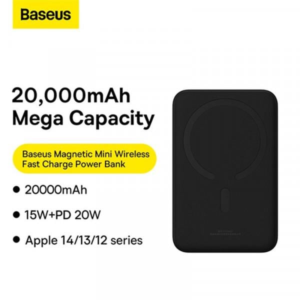 Повербанк с беспроводной зарядкой BASEUS Magnetic Mini Wireless Fast Charge Qi 15 W 2в1 20000 mAh 20 W 2,4 A QC3.0+PD3.0 Black (PPCX150001) - фото 5