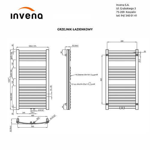 Рушникосушарка Invena 540X1000 Графіт (UG-02-100) - фото 3