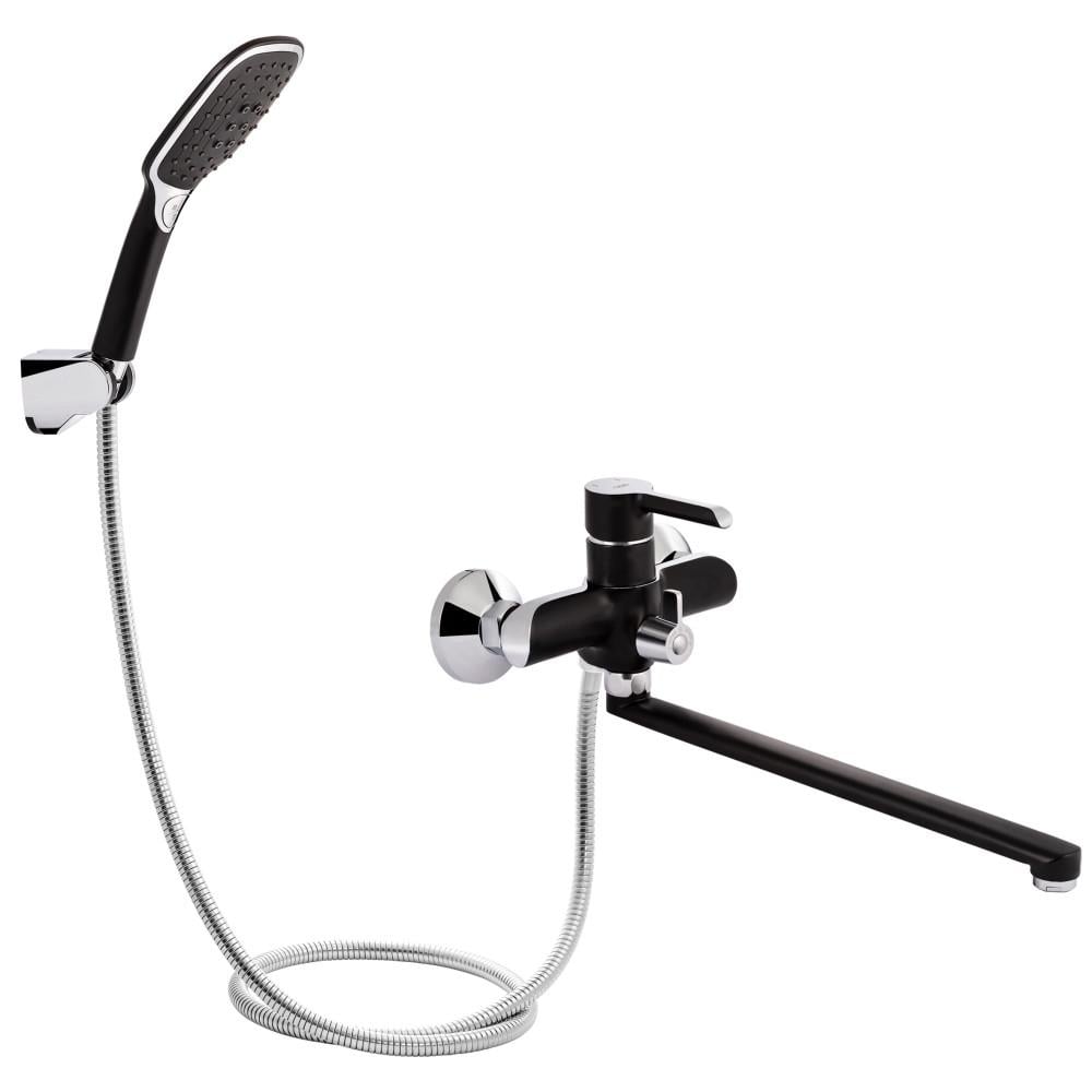 Смеситель для ванной Qtap Grand с поворотным изливом с душевым гарнитуром QTGRABCR005 Chrome/Black (2553560456)