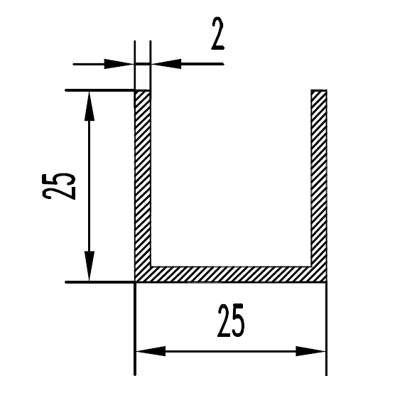 Алюмінієвий профіль Швелер 25х25х2 мм AS - фото 2