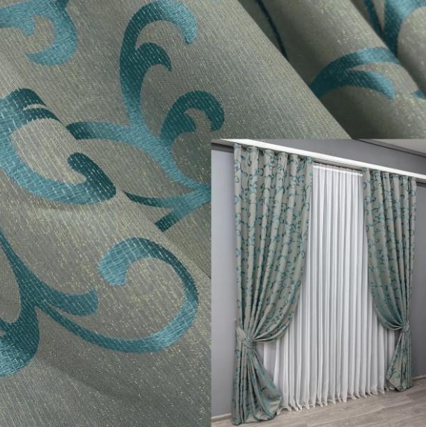 Тканина для штор Allure жакард з люрексовою ниткою Сірий/Блакитний (1616ш) - фото 3 Тканина для штор Allure жакард з люрексовою ниткою Сірий/Блакитний (1616ш) - фото 3