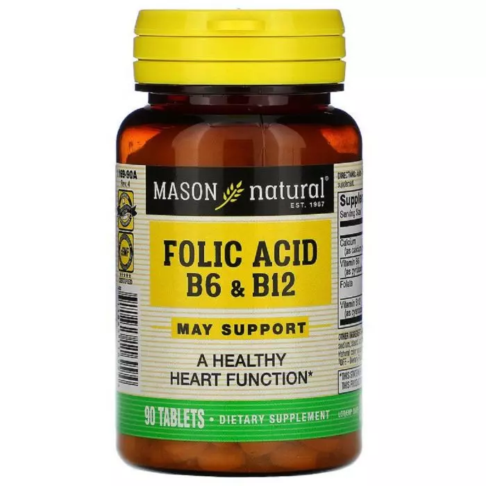 Фолієва кислота B6 та B12 Mason Natural Folic Acid B6 & B12 90 таблеток (MAV11699)