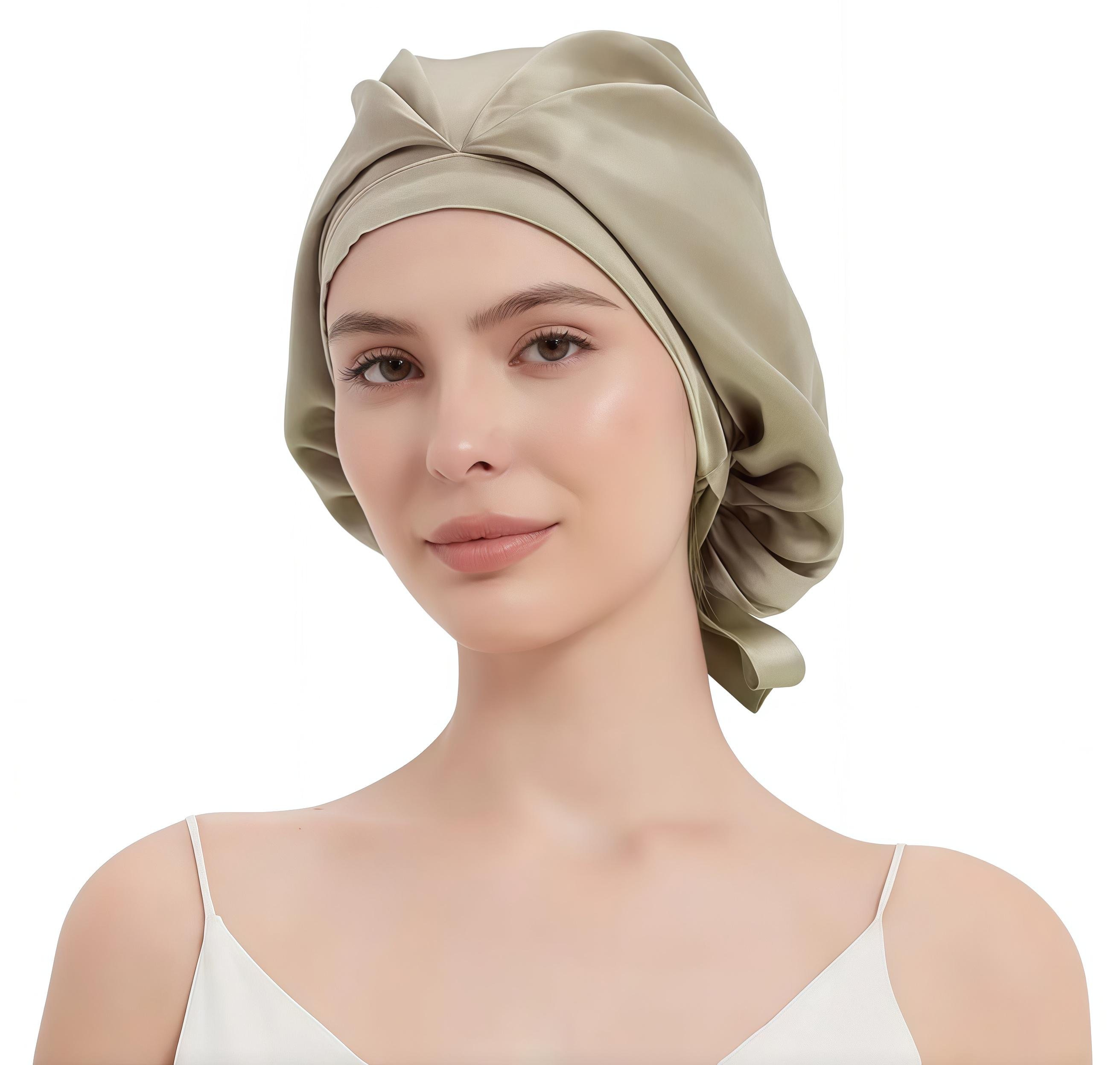 Шапочка ночная из шелка для защиты волос во время сна Пшеничний