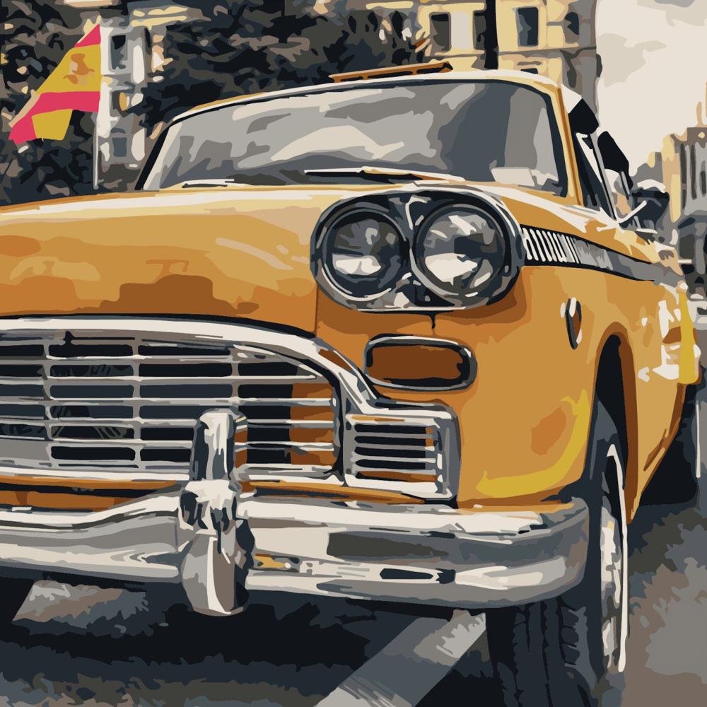 Картина по номерам Strateg Премиум Желтая ретро машина 40х40 см (SK005)