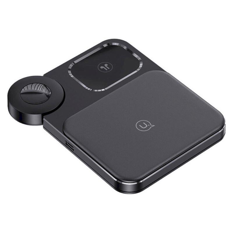 Зарядное устройство беспроводное Usams US-CD190 15W 3in1 Black (00000070775_1)