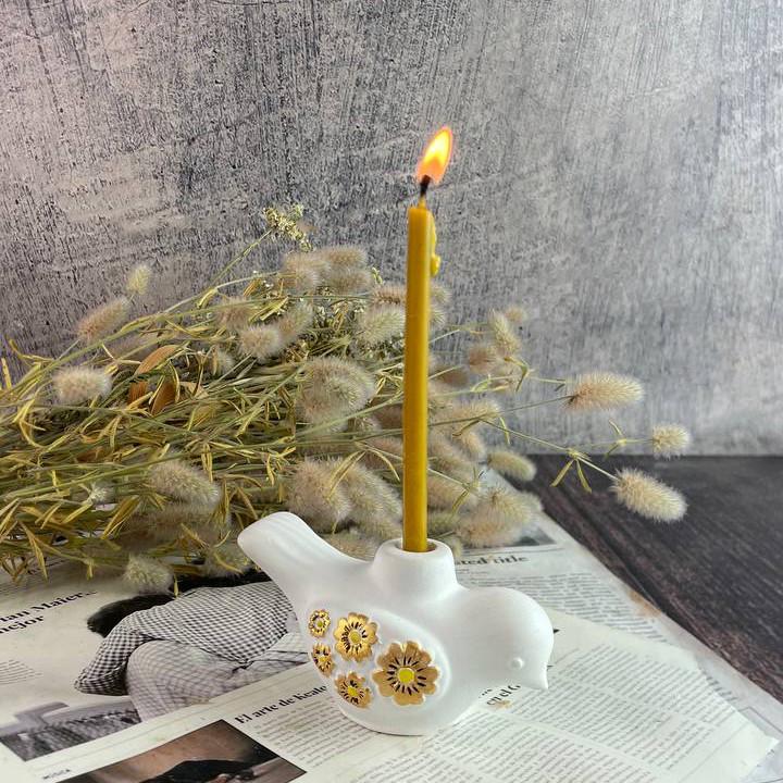 Підсвічник для тонких свічок 5candles "Квіткова Куріпка" Білий із золотим орнаментом (1556_7-445) - фото 2