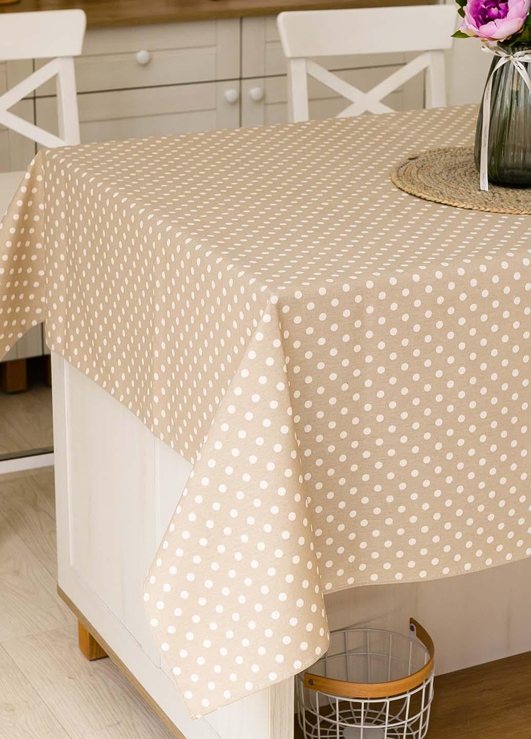 Скатертина з тефлоновим покриттям Горошок бежевий 1,2х1,5 м + 4 серветки (гбж1215с)