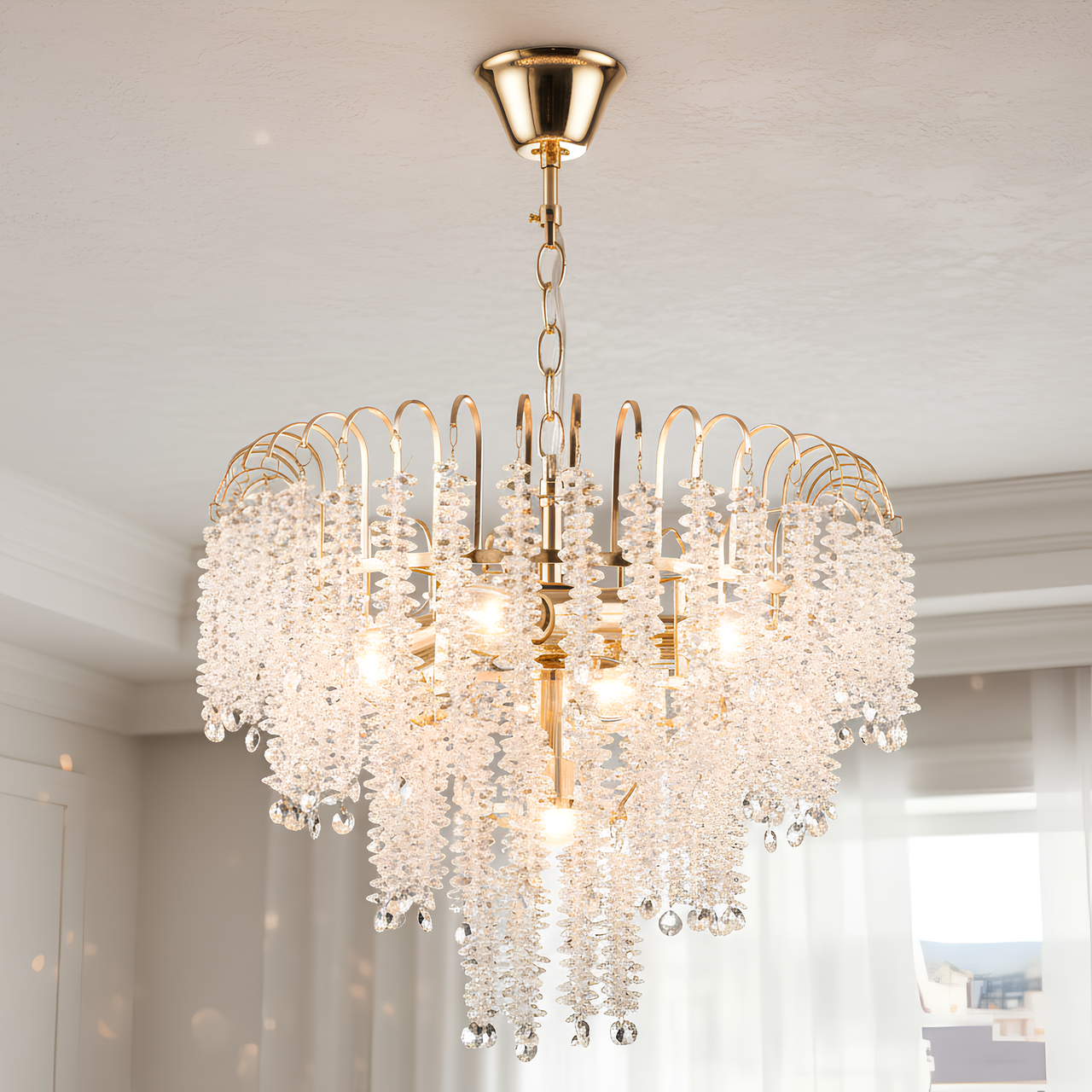 Люстра Valeso з кришталевими підвісами під пʼять ламп Е27 Золотий (E2689/5)