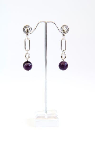Сережки родій з натуральним каменем аметистом Агата Ручная работа (ER-0044)