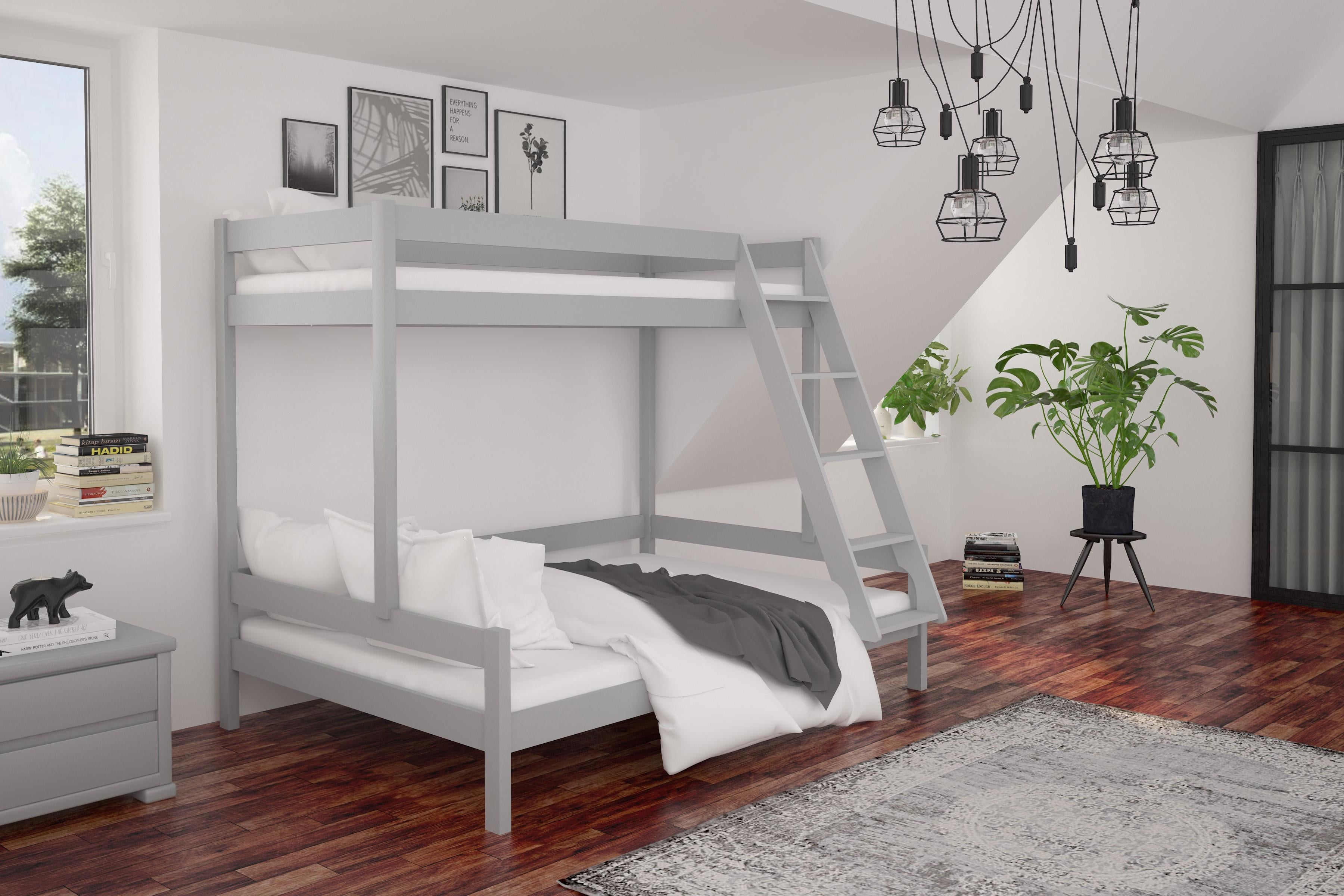 Кровать двухъярусная MebiGrand Атланта из натурального дерева с ламелями/без ящиков/без матраса 120/80х200 см RAL7040 Светло-серый (52072)