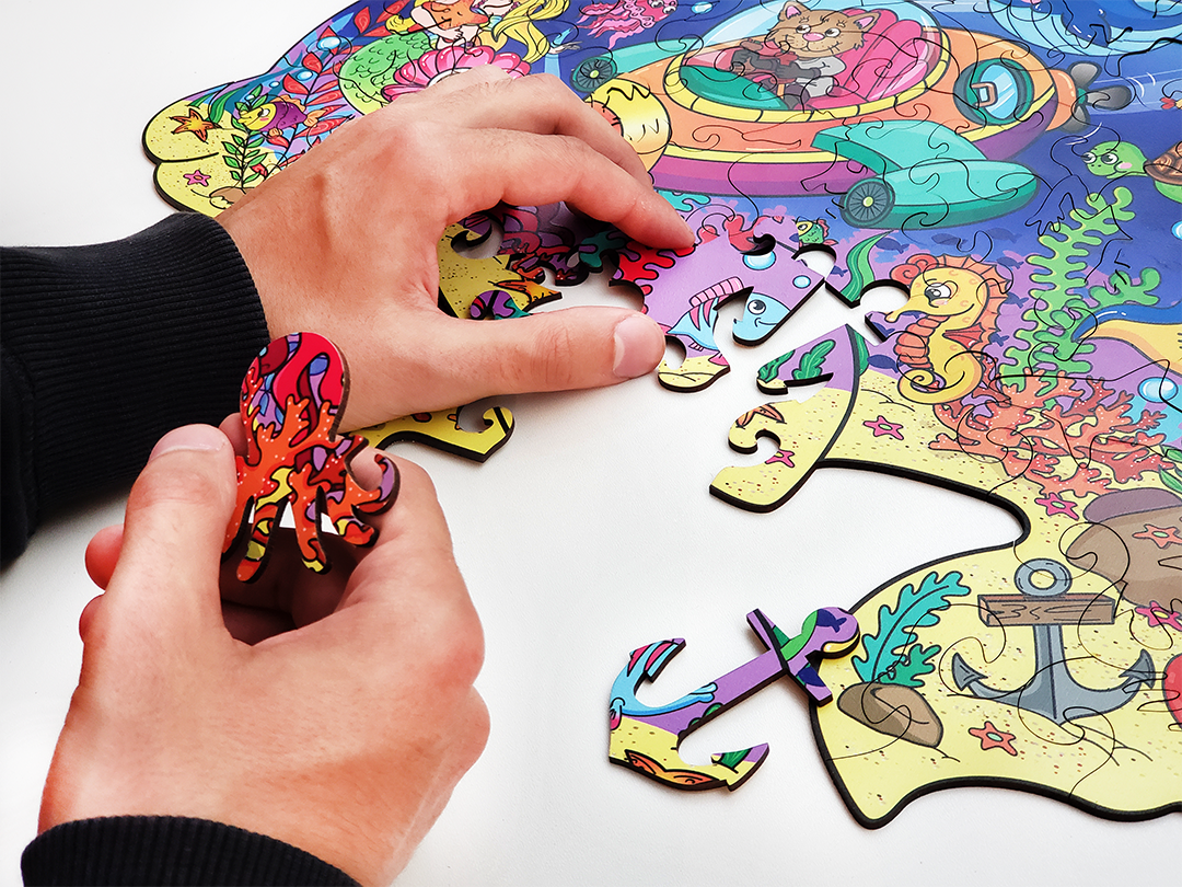 Пазл деревянный Подводный мир в форме дельфина 49,1 х34, 3 см 58 шт. (1543566781) - фото 9