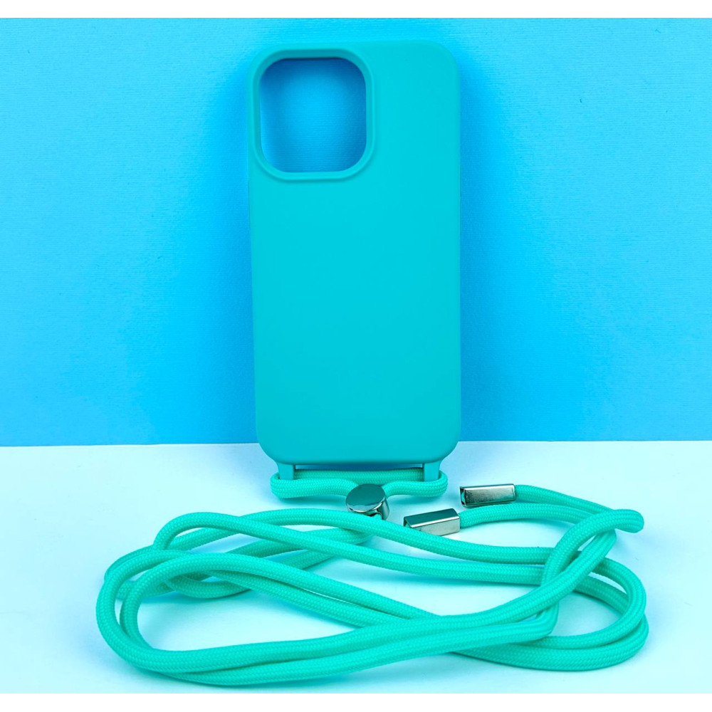 Силиконовый чехол CORD для iPhone 13 Pro с шнурком Бирюзовый