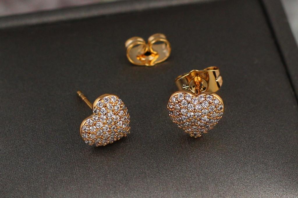 Серьги гвоздики Xuping Jewelry Сердечки из мелких фианитов 9 мм Золотистый