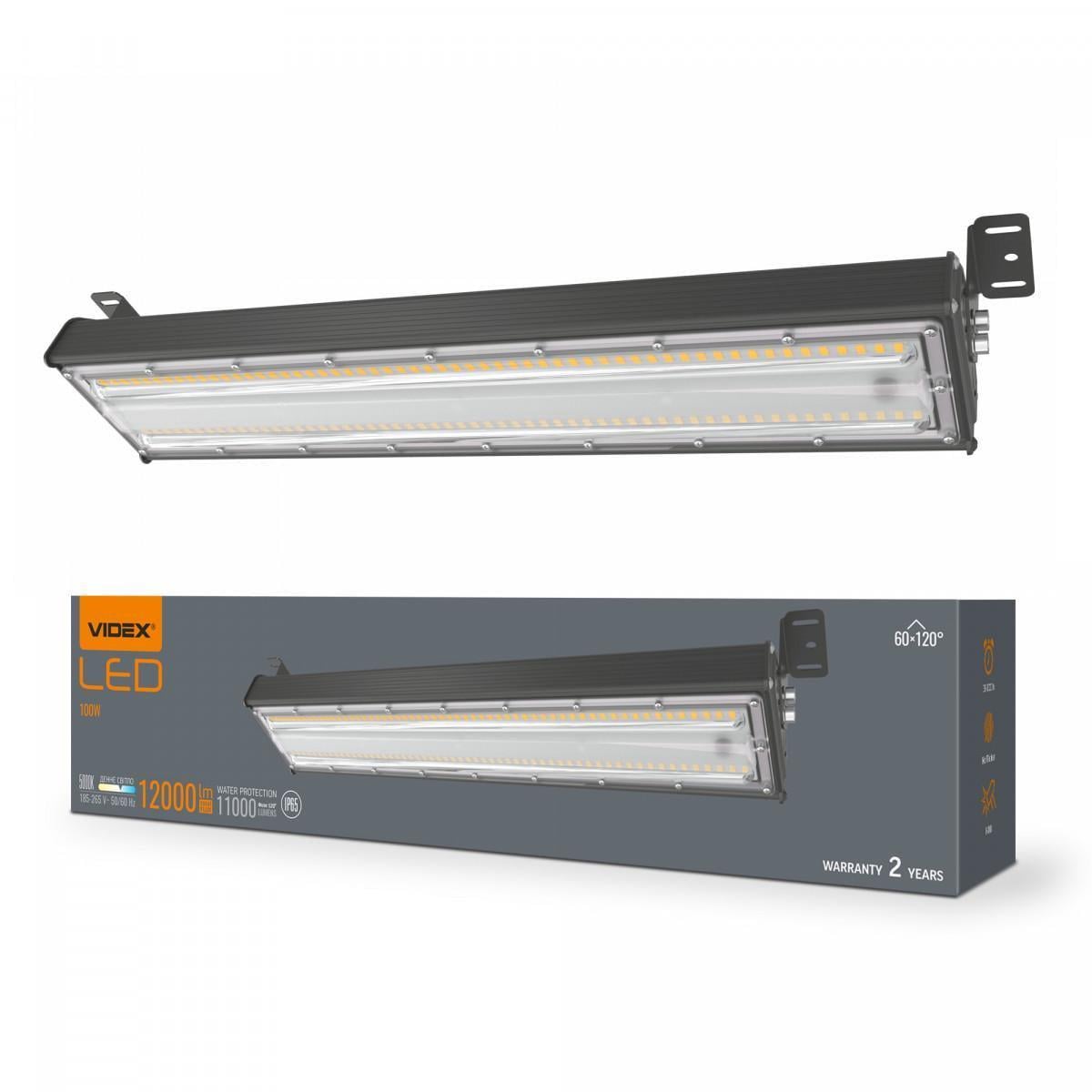 LED світильник висотний лінійний VIDEX 100W 5000K 220V Чорний VL-HB022-1005B