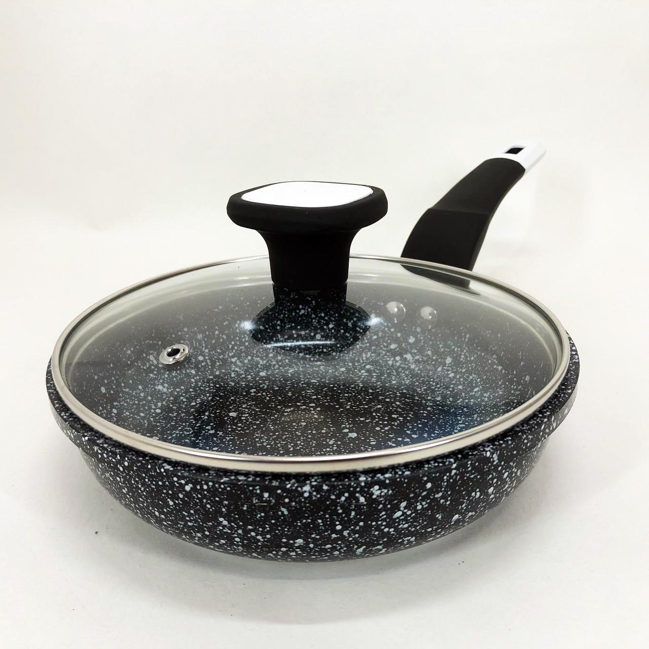 Сковорода Unique UN-5112 с крышкой и гранитным антипригарным покрытием 18 см