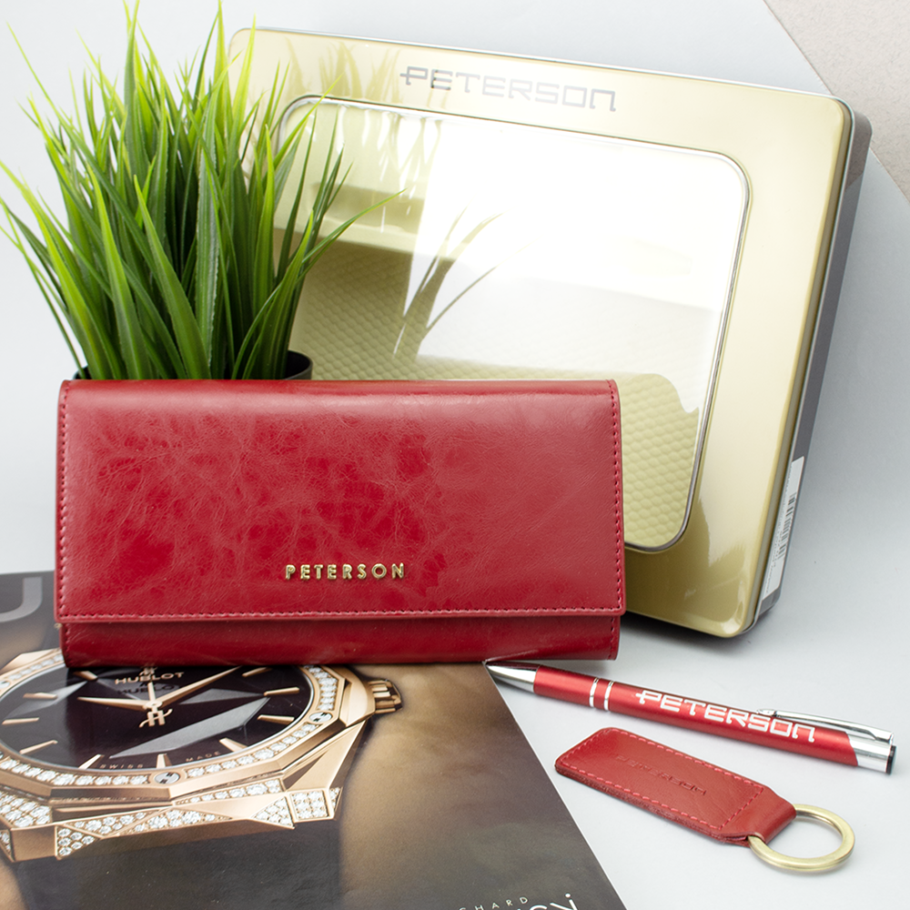 Подарочный набор женский Peterson ZD8 кошелек/брелок/ручка Красный