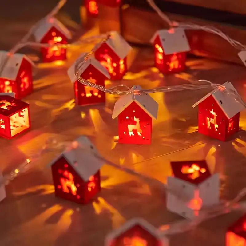 Гірлянда дерев'яна Ліхтарі з різдвяними оленями LED-10 2 м (2784075193)