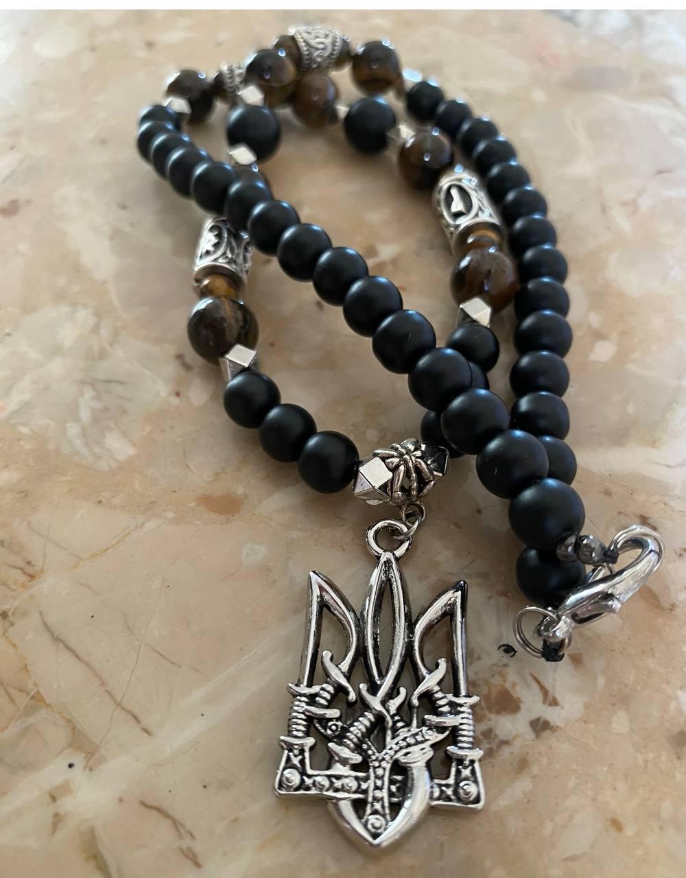 Кольє LITAURS із натурального каміння і металевими вставками доповнений кулоном тризуб герб України (250301) - фото 5 Кольє LITAURS із натурального каміння і металевими вставками доповнений кулоном тризуб герб України (250301) - фото 5