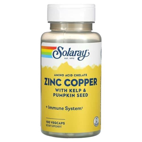 Цинк Solaray Zinc Copper with Kelp & Pumpkin Seed 100 veg capsules (SOR-47105)