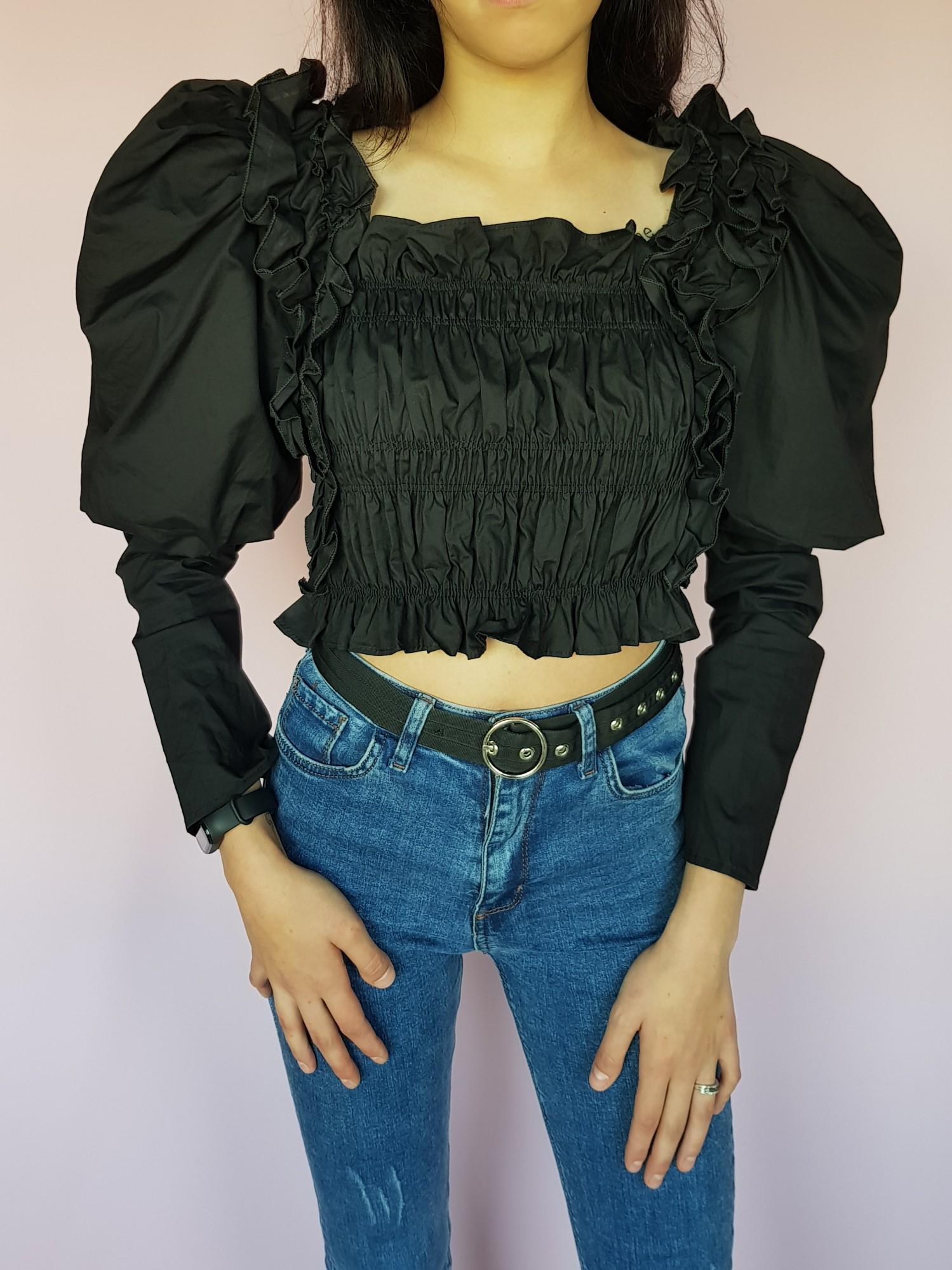 Топ женский Flamant Rose с объемными рукавами S Черный (10294/42) Топ женский Flamant Rose с объемными рукавами S Черный (10294/42)