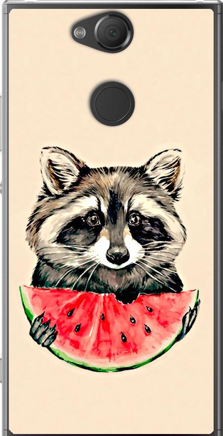 Чехол на Sony Xperia XA2 H4113 Енотик с арбузом (4605u-1357-42517)