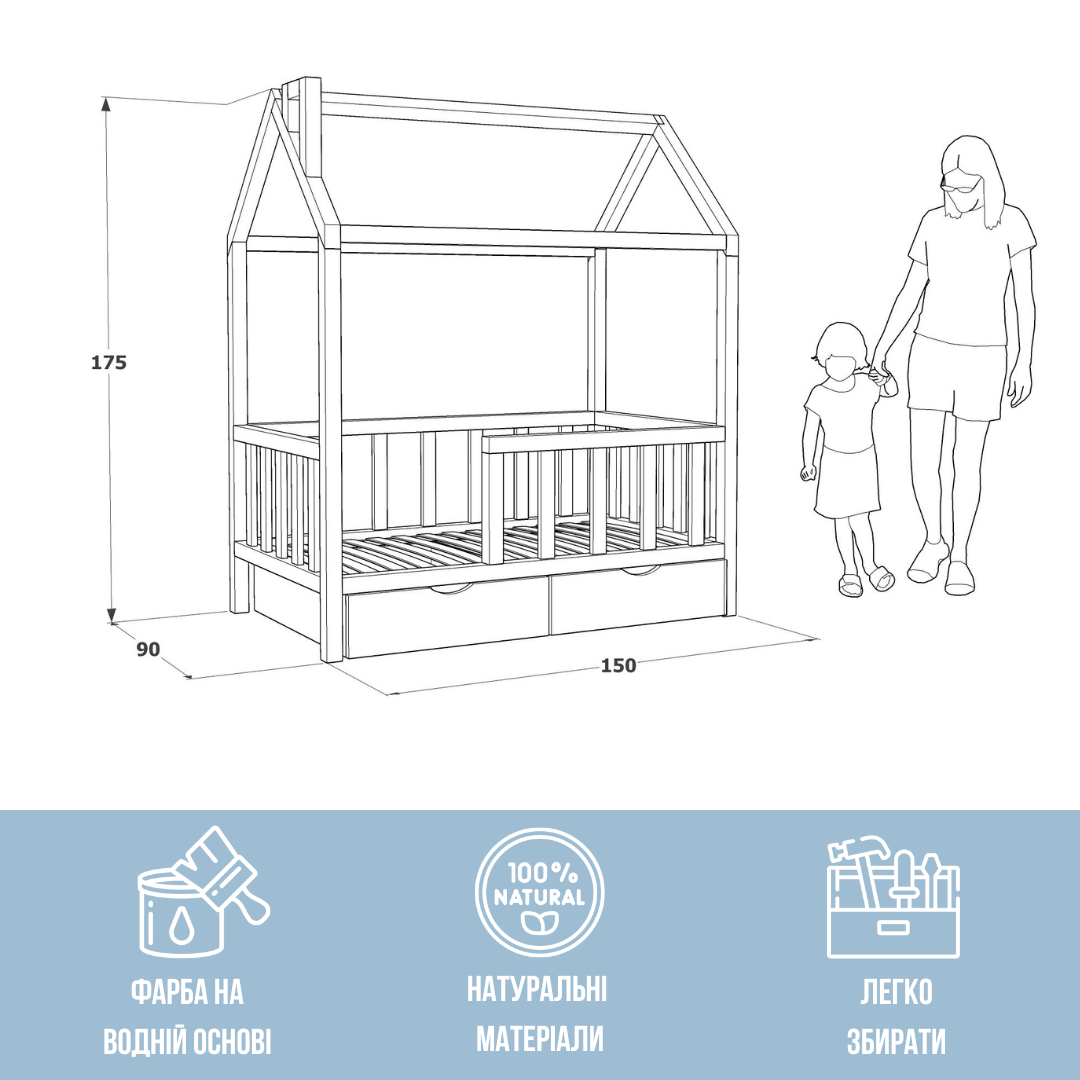 Детская кровать-домик RW Home с бортиком и ящиками из массива ольхи 140х80 см - фото 3 Детская кровать-домик RW Home с бортиком и ящиками из массива ольхи 140х80 см - фото 3