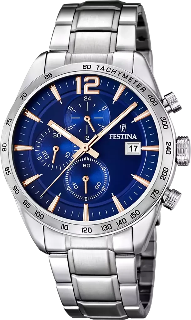 Наручные часы мужские Festina F16759/5 Timeless Chronograph со стальным корпусом WR 50 м и синим циферблатом Наручные часы мужские Festina F16759/5 Timeless Chronograph со стальным корпусом WR 50 м и синим циферблатом
