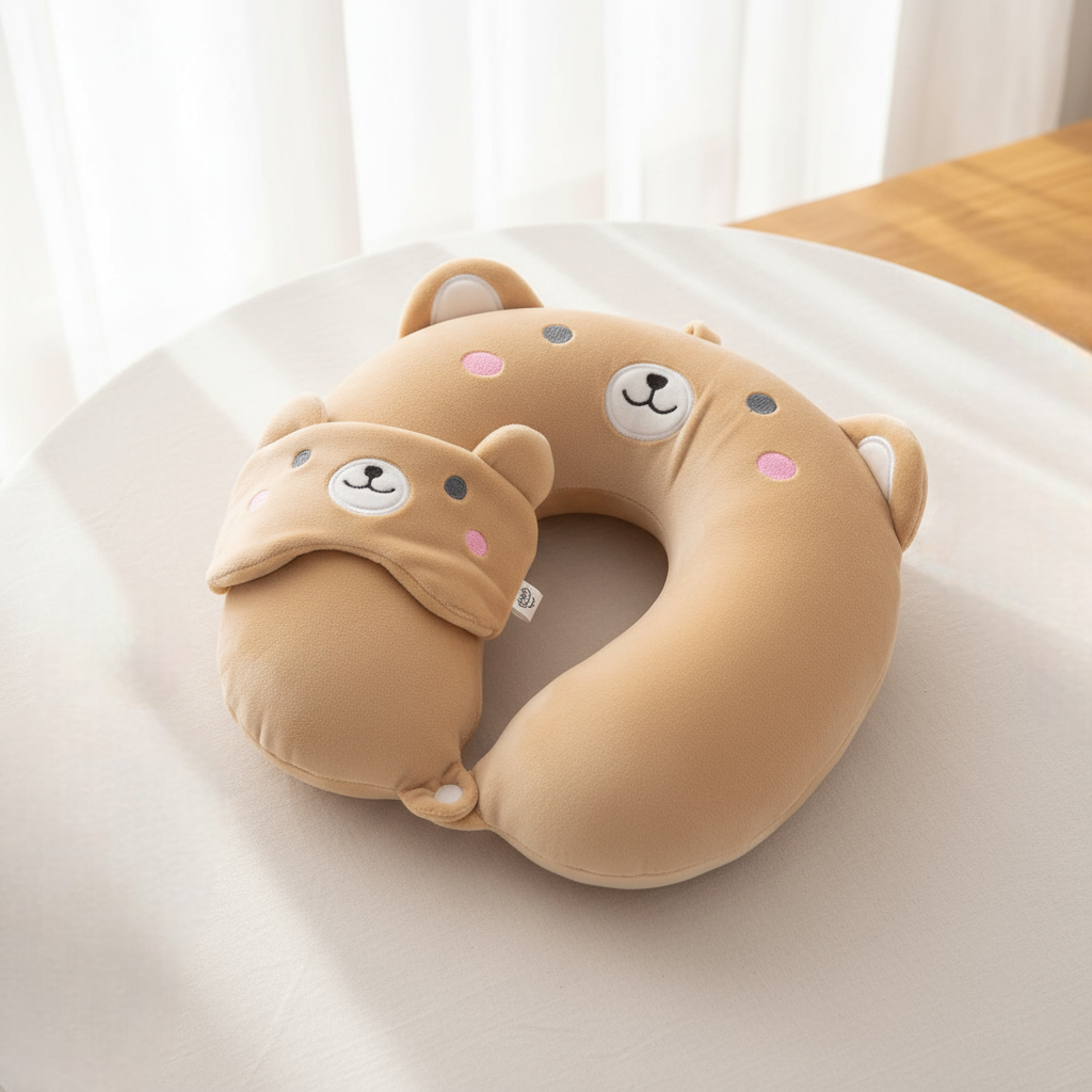 Набор дорожный Bear 2в1 подушка-рогалик для шеи и маска для сна Коричневый (HP-56-9BR)