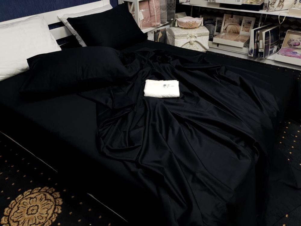 Комплект постельного белья на резинке Моно №055 сатин Premium евро/наволочки 50х70/70х70 см Black (5686) - фото 4