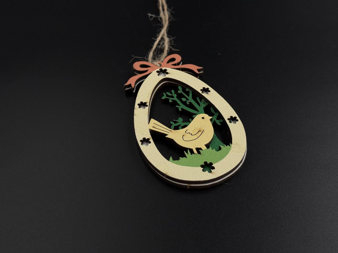 Заготівка-підвіска для рукоділля Пасхальне яйце з пташкою під декупаж і розпис 9х5,7 см Різнокольоровий (XV-001) - фото 4