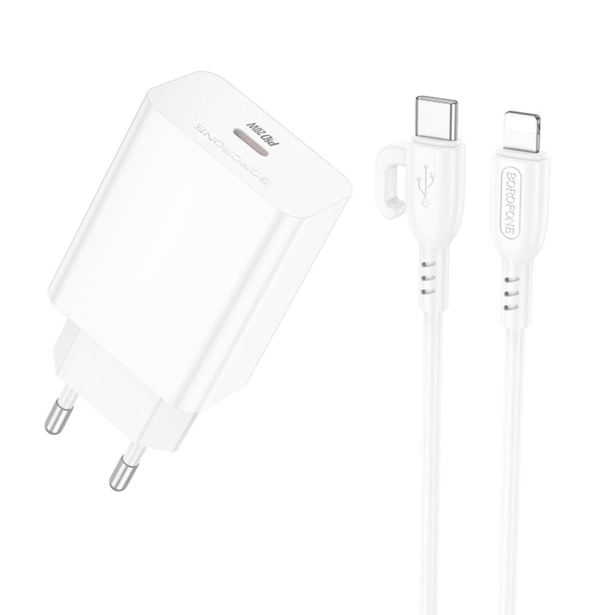 Зарядное устройство с кабелем Borofone BA21A Pro Long journey Single Port PD20W Charger Set Type-C to Lightning White (6941991111419) Зарядное устройство с кабелем Borofone BA21A Pro Long journey Single Port PD20W Charger Set Type-C to Lightning White (6941991111419)