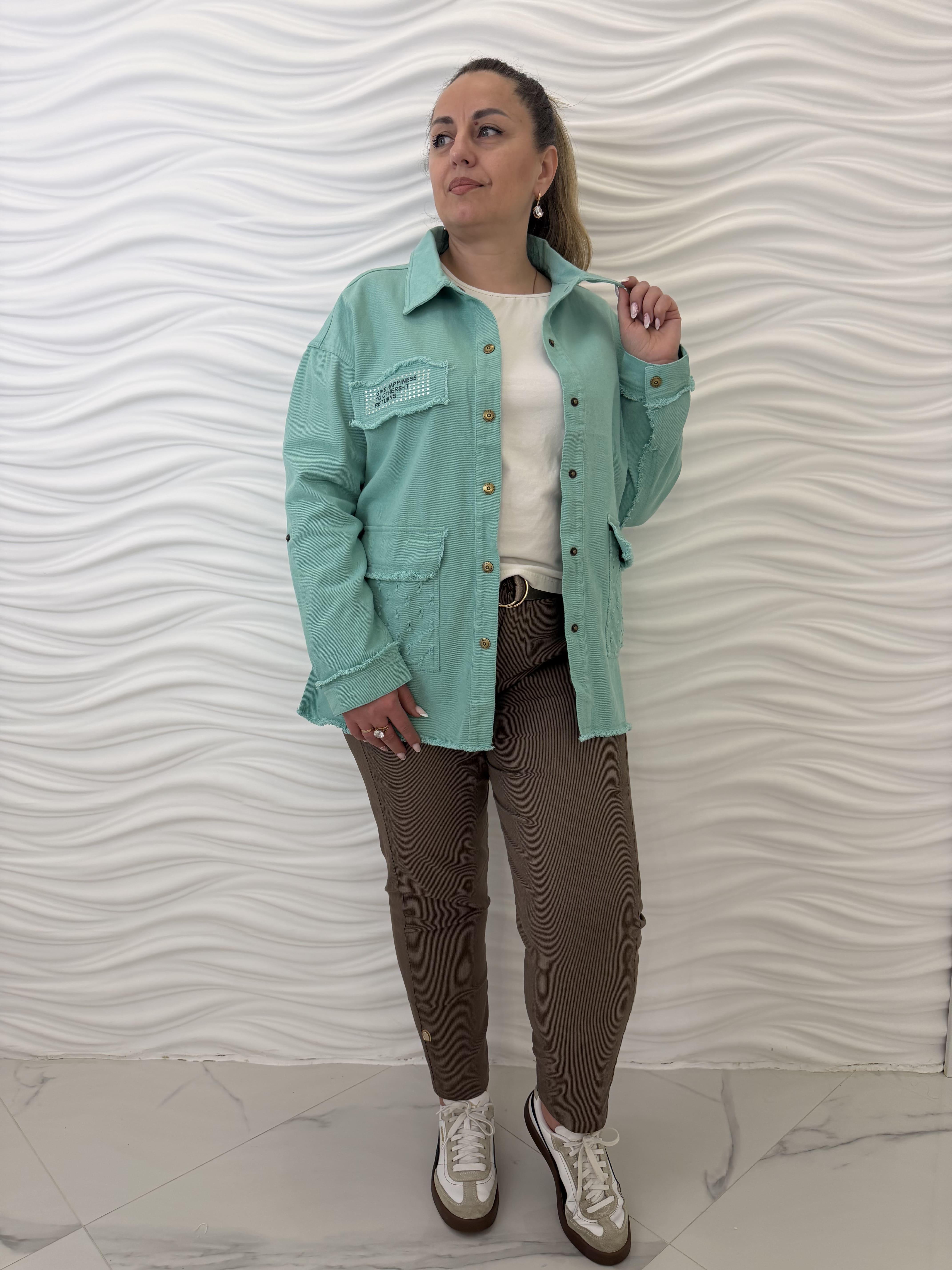 Куртка-вітрівка джинсова жіноча оверсайз 4XL Зелений (896-1/4XL)