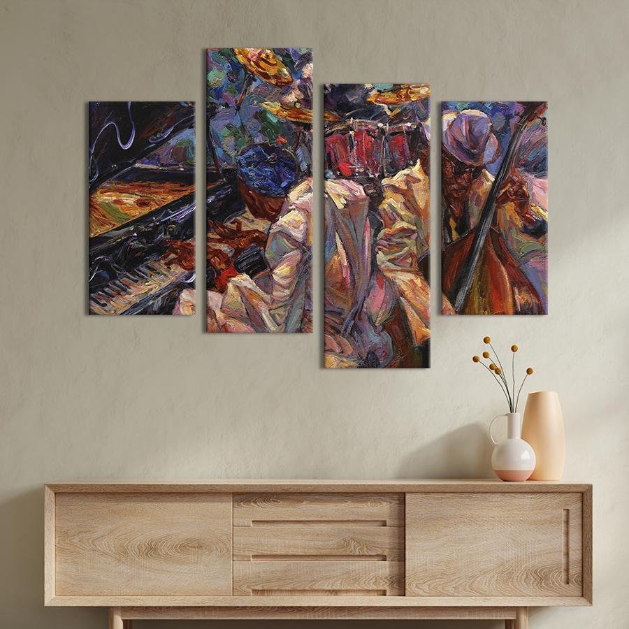 Картина модульная из 4 частей Джазовая музыка L 129x90 см (521-42) Картина модульная из 4 частей Джазовая музыка L 129x90 см (521-42)