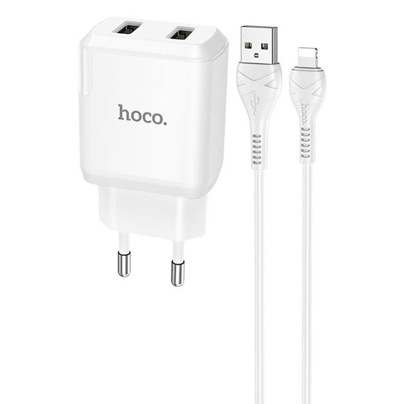 Зарядний мереживний пристрій універсальний HOCO N7 2USB 2,1A з кабелем USB/Lightning White