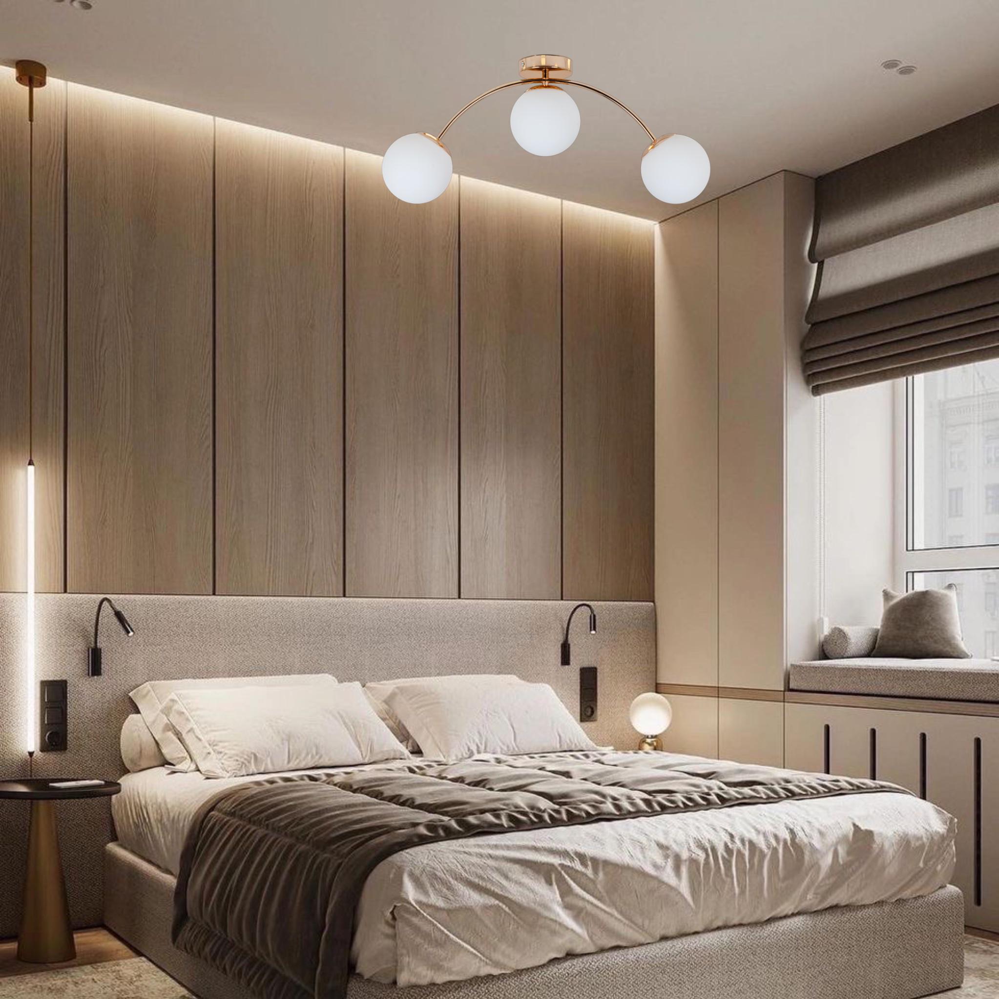 Люстра стельова з 3 плафонами-кулями (52-9907-3 GOLD+WH) - фото 2