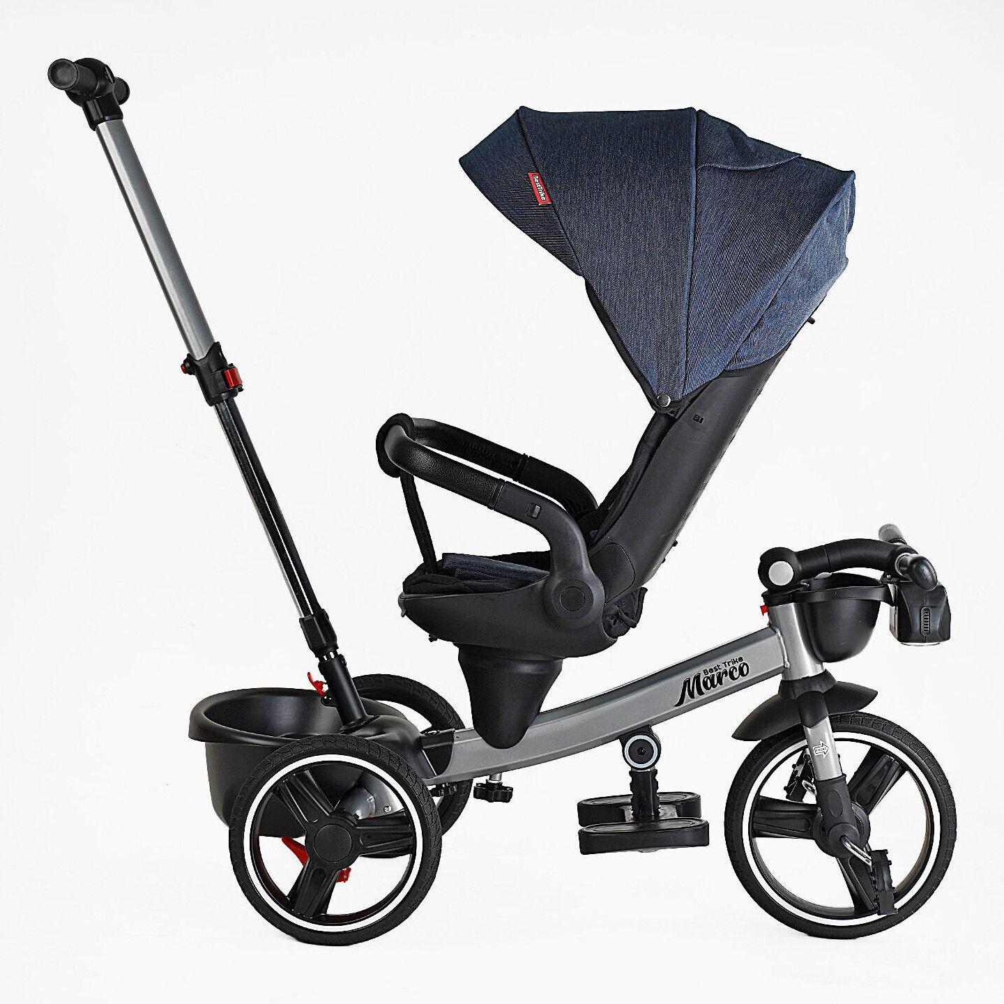 Велосипед дитячий триколісний Best Trike Marco 9155 PU складане кермо музична фара з батьківською ручкою Джинсовий (303-19) - фото 6