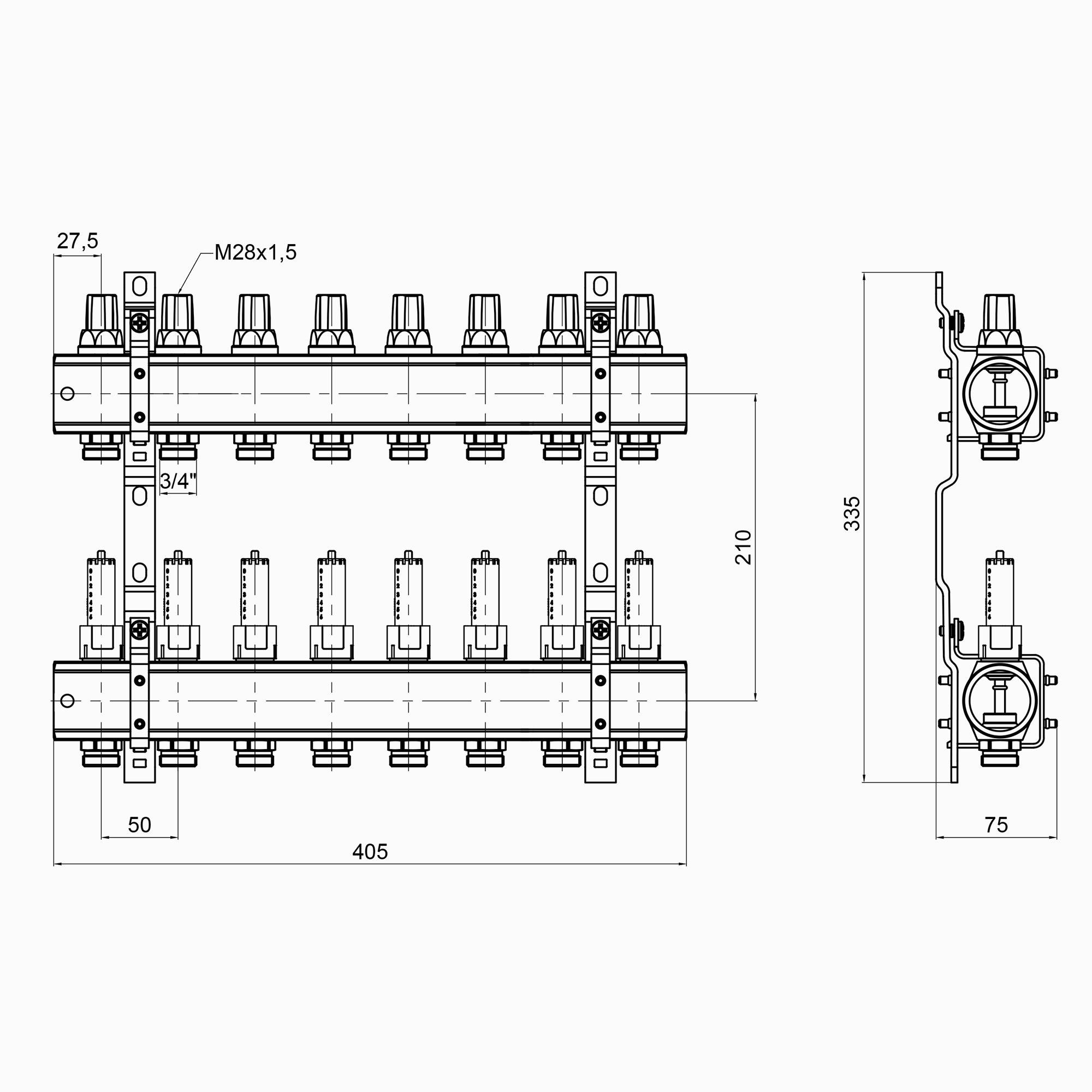 Коллектор для теплого пола ICMA 87K013PL06 8 контуров с расходомерами 1"/3/4" (78715) - фото 2