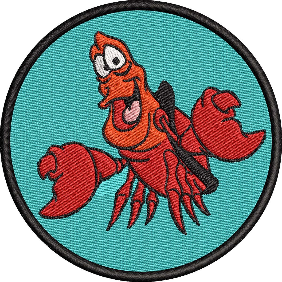 Нашивка патч краб Себастьян вірний друг Аріель у круглій рамці 8x8 см (2070110)