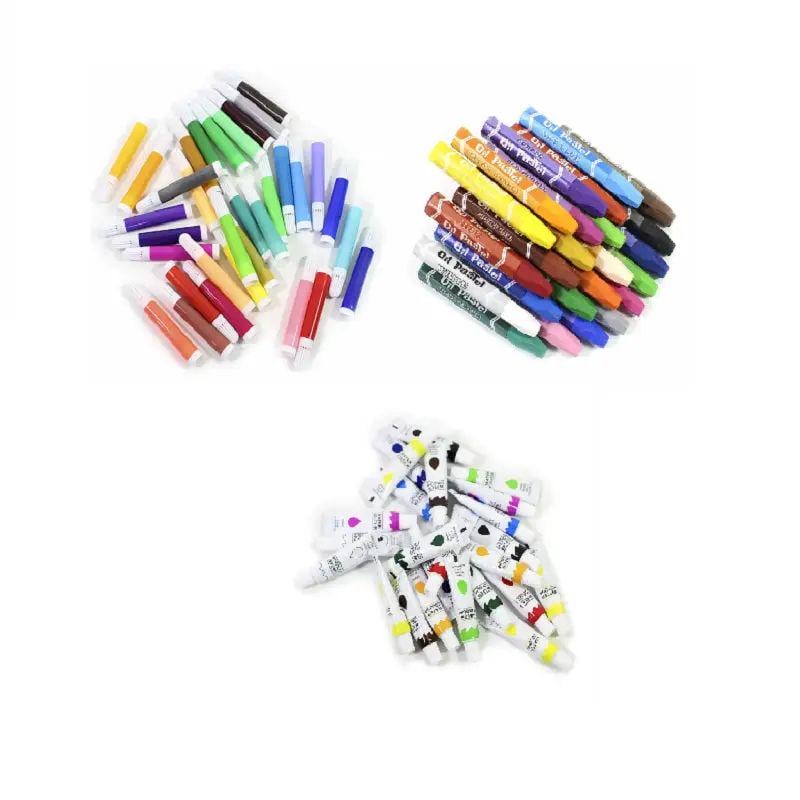 Набір для малювання фарби/фломастери та олівці в алюмінієвій валізці 145 пр. 34x29x9 см Рожевий (opt-15079) - фото 4