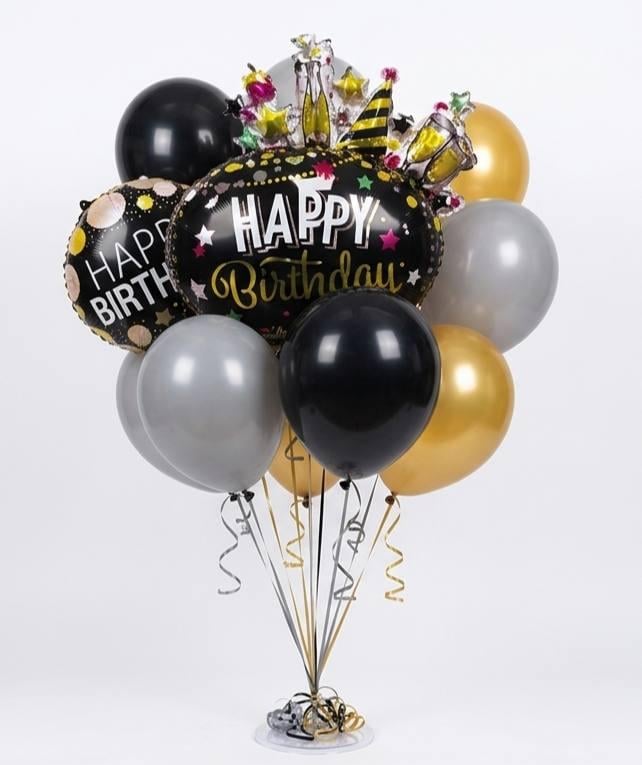 Набір надувних куль фольгованих Happy Birthday 6 шт. Чорний із золотим (3005725582)