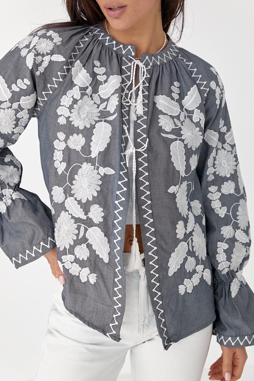 Вышиванка на завязках S Серый (10220189) - фото 4 Вышиванка на завязках S Серый (10220189) - фото 4