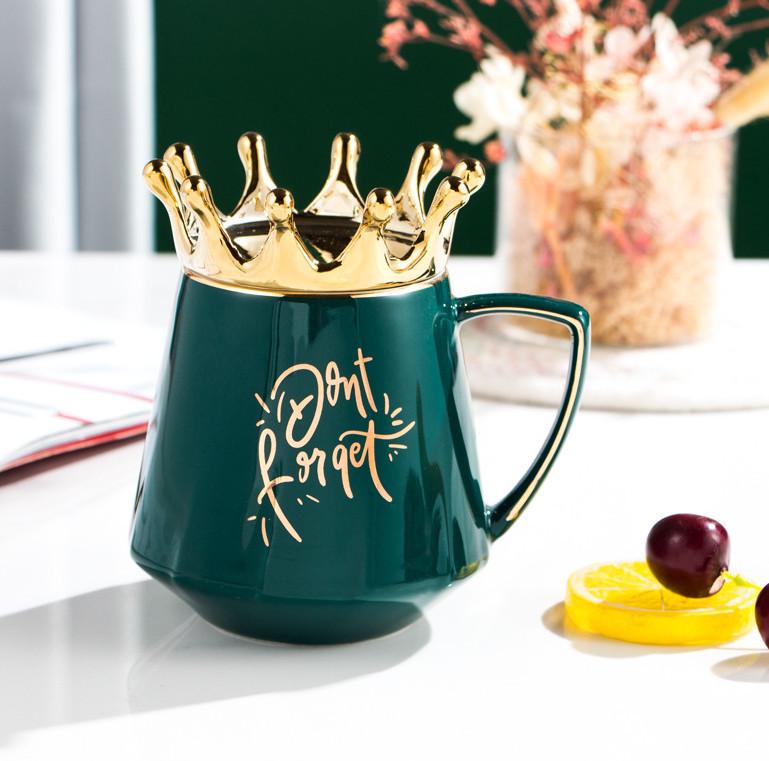 Кухоль заварювальний з ложкою керамічний Dont Forget 350 мл Зелений (6826)