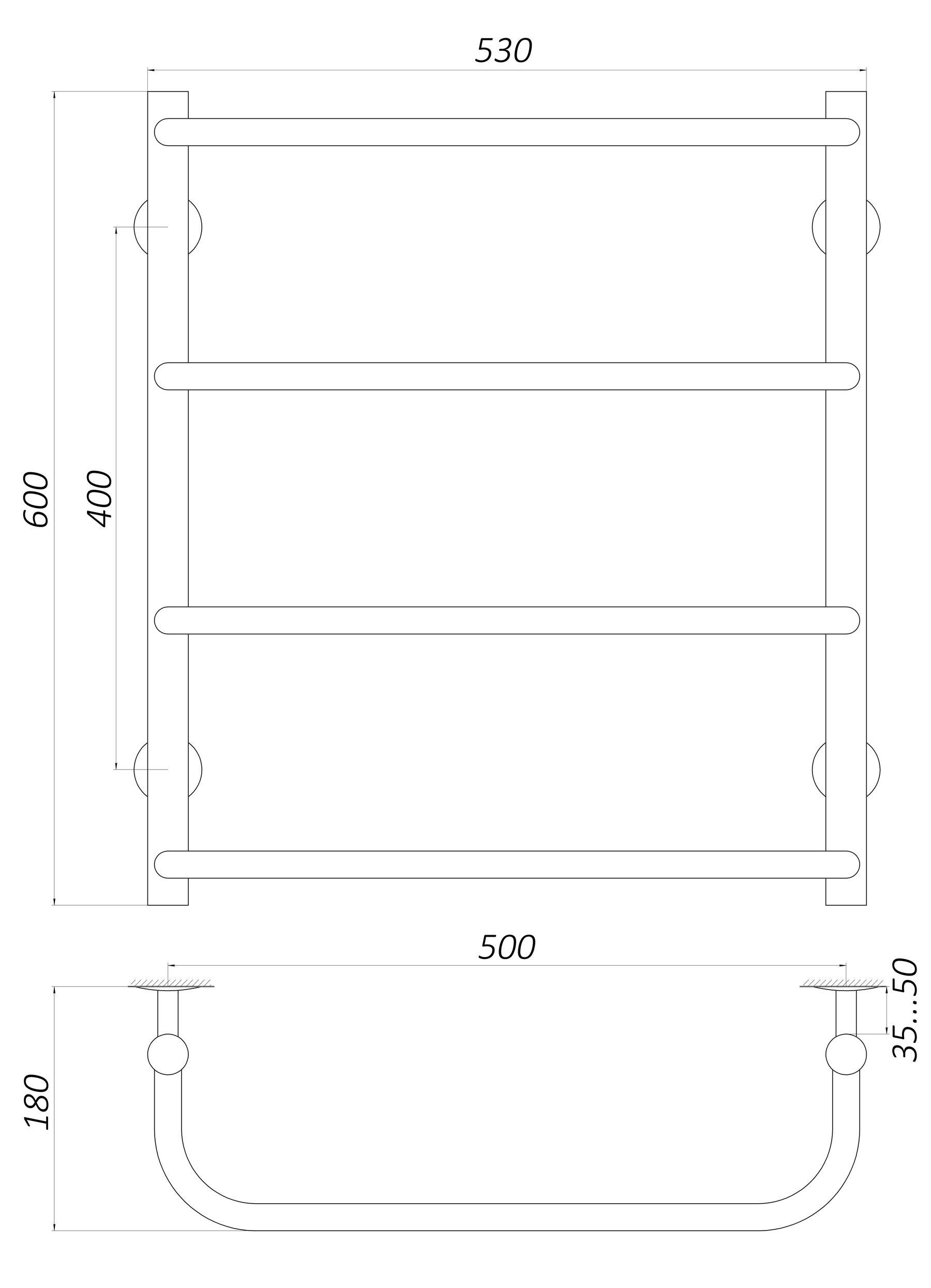 Полотенцесушитель водяной UNIO LS W 600-500-4 лесенка/скоба - фото 4